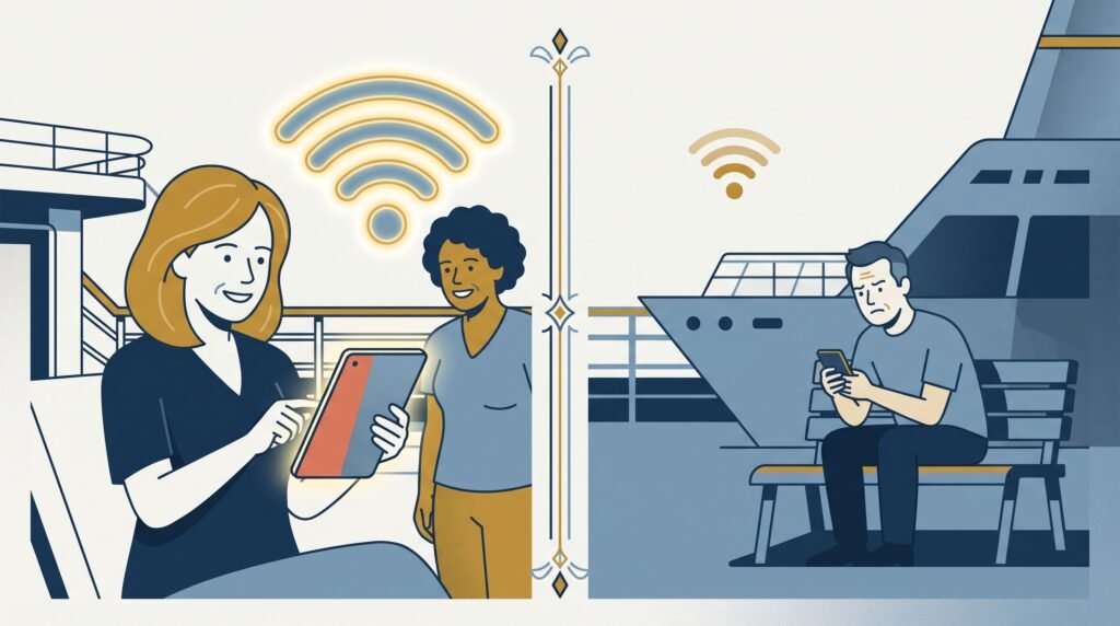A split-screen comparison of a strong signal on one side and a weak one on the other, the two coverage types this section explains.