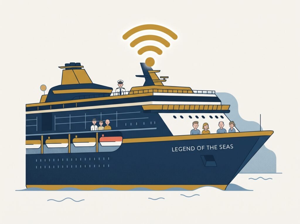 Royal Caribbean's Legend of the Seas sailing at sea, representing Royal Caribbean WiFi coverage onboard.