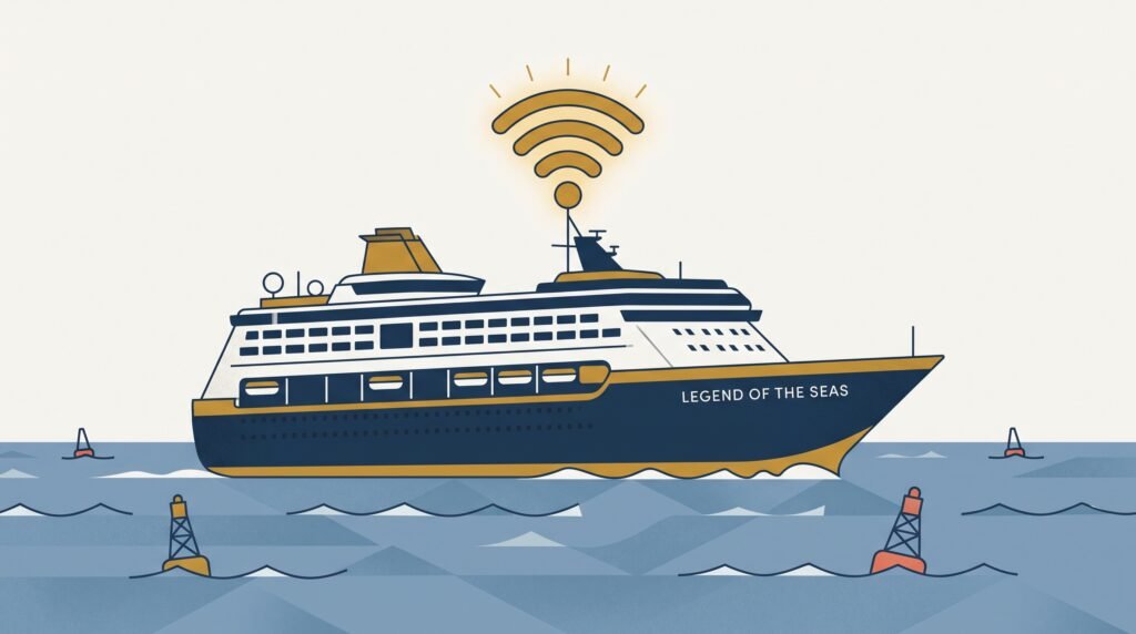 A cruise ship sailing at open sea — a neutral visual for browsing WiFi info across any of the cruise lines covered on this page.