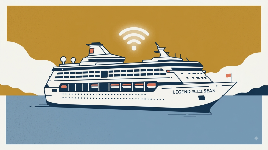 Legend of the Seas at sea against a warm mustard sky — the ship behind this Maya Mobile Global Cruise eSIM review.